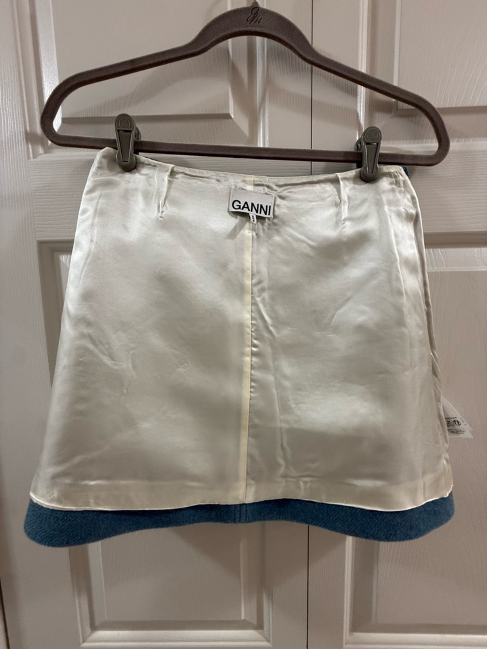 Ganni Blue Wool Blend Mini Skirt EU 34 US 2 A-Line Quiet Luxury Minimalist - Picture 8 of 14
